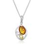 Sterling Silver Multi-Color Amber Oval Dangle Earrings and Chain Pendant Necklace Jewelry Set 18 Inches