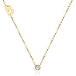 Kaiya -Sideways Initial Letter Pendant Necklace with Swarovski Crystal Cubic Zirconia, 14+2'' Premium Stainless Steel 14K Gold, Silver Plated Dainty Alphabet Initial Swarovski Crystal Choker for Women