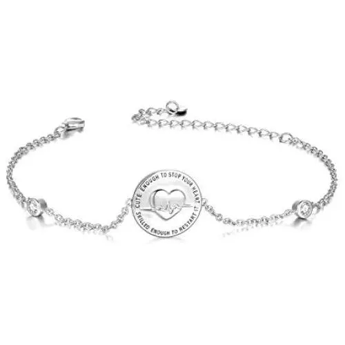 YFN Sterling Silver Nurse Bracelet Jewelry Gift Idea-Cute Enough to Stop Your Heart, Skilled Enough to Restart It YFN Sterling Silver Nurse Bracelet Jewelry Gift Idea-Cute Enough to Stop Your Heart, Skilled Enough to Restart It
