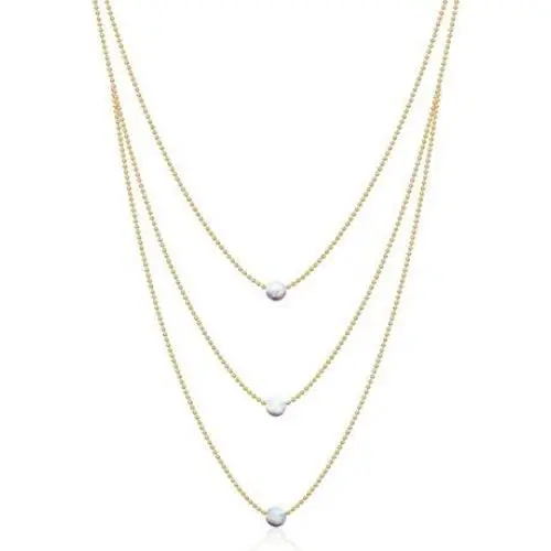 Opal Layered Gold Necklaces For Women | 14k Gold Dipped Ball Chain, 3 Tiered White Fire Opal, Gold Necklace | Dainty Opal Necklaces For Women | Celebrity Approved Opal Jewelry For Women