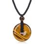 COLORFEY Tiger Eye Stone Pendant Necklace - Round Gemstone Tiger Eye Pendant Healing Energy Stone Pendant Chakra Necklace Adjustable 27''