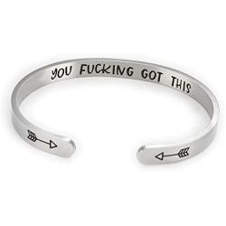Inspirational Bracelet Cuff Bangle Mantra Quote Keep funking going Engraved Motivational Encouragement Jewelry Gift for Women.