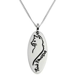 Joyful Sentiments Pet Jewelry Stainless Steel Think Pawsitive Oval Shape Cat Pendant Necklace 18 Inch Chain with 3 Inch Extender