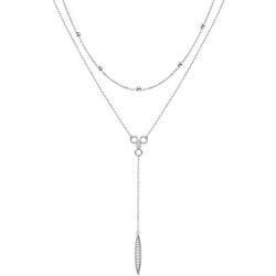 FLYOW Multi Layered Bar Necklace S925 Sterling Silver Beads Choker Marquise Cubic Zirconia Y Lariat Necklaces Long Chain Jewelry Gifts for Women Girls