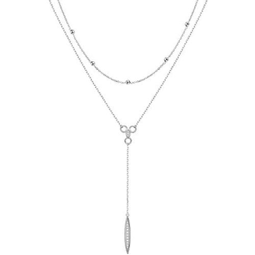 FLYOW Multi Layered Bar Necklace S925 Sterling Silver Beads Choker Marquise Cubic Zirconia Y Lariat Necklaces Long Chain Jewelry Gifts for Women Girls