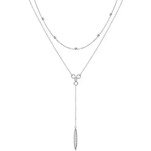 FLYOW Multi Layered Bar Necklace S925 Sterling Silver Beads Choker Marquise Cubic Zirconia Y Lariat Necklaces Long Chain Jewelry Gifts for Women Girls FLYOW Multi Layered Bar Necklace S925 Sterling Silver Beads Choker Marquise Cubic Zirconia Y Lariat Necklaces Long Chain Jewelry Gifts for Women Girls