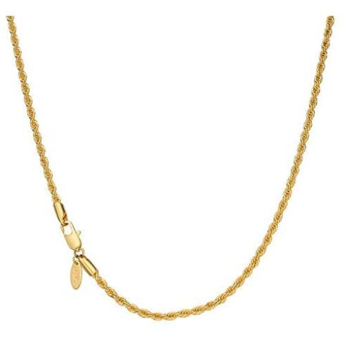 24K Thick Gold Plated 3mm Rope Chain Necklace for Men And Women Free Lifetime Replacement