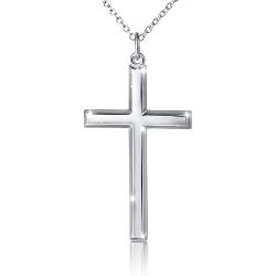 925 Sterling Silver Mens Classic Cross Pendant Necklace 24 inch Silver Chain Jewelry Gift for Father Boyfriend Son