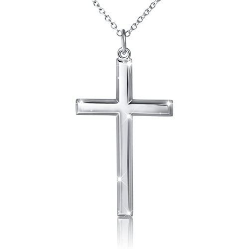 925 Sterling Silver Mens Classic Cross Pendant Necklace 24 inch Silver Chain Jewelry Gift for Father Boyfriend Son