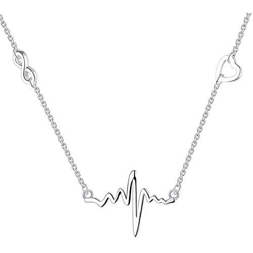 YL Serotonin Necklace 925 Sterling Silver Heartbeat Pendant Infinity Heart Jewelry