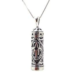 925 Sterling Silver Traveler’s Prayer Mezuzah Pendant & Prayer Box Charm Pendant on 19.5” Box Chain Necklace - Ideal Men & Women Protection Jewelry Gift