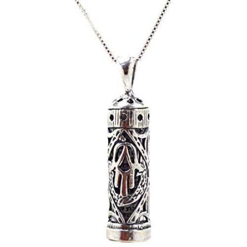 925 Sterling Silver Traveler’s Prayer Mezuzah Pendant & Prayer Box Charm Pendant on 19.5” Box Chain Necklace - Ideal Men & Women Protection Jewelry Gift
