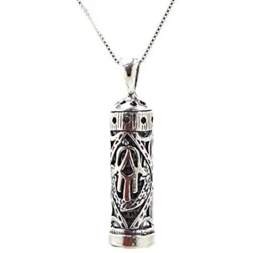 925 Sterling Silver Traveler’s Prayer Mezuzah Pendant & Prayer Box Charm Pendant on 19.5” Box Chain Necklace - Ideal Men & Women Protection Jewelry Gift