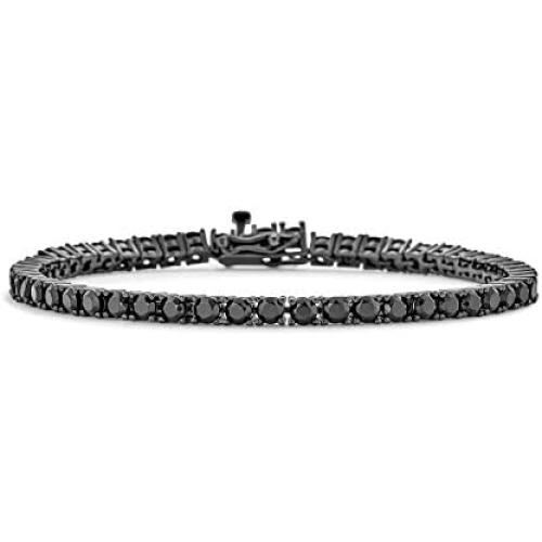 Bridal 9CT 3MM Prong Set Round AAA CZ Solitaire Tennis Bracelet For Women Black 14K Gold Plated Sterling Silver 7 Inch