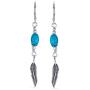 Native American Style Stabilized Turquoise Feather Leaf Leverback Dangle Earrings For Women Teen 925 Sterling Silver