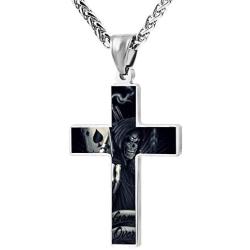 PETWIN Unisex Cool 3D Skeleton Skull Cross Chain Pendant Necklace Crucifix Religious Jewelry for Men Women