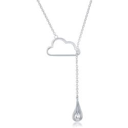Beaux Bijoux Sterling Silver Italian High Polish Cloud w/Hanging Raindrop 16+2'' Lariat Necklace