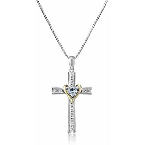 Amazon Collection Sterling Silver and 14k Gold Cross Pendant Necklace, 18''