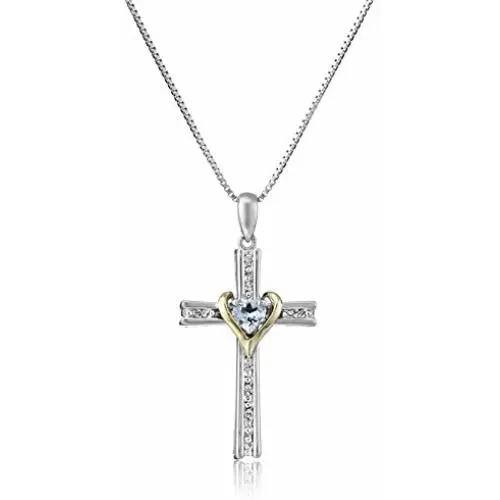 Amazon Collection Sterling Silver and 14k Gold Cross Pendant Necklace, 18'' Amazon Collection Sterling Silver and 14k Gold Cross Pendant Necklace, 18''