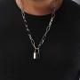 GVUSMIL Y Lock Pendant Necklace for Women Men Long Chain Punk Multilayer Choker Key and Lock Necklaces for Girls Boys Gift