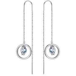 AOBOCO Sterling Silver Planet Galaxy Dangle Drop Earrings, Hypoallergenic Threader Earrings, Simulated Aquamarine Birthstone Crystal from Austria, Anniversary Birthday Jewelry Gifts for Women(Blue)