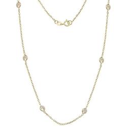 JewelryWeb 14k Yellow Gold Cubic Zirconia CZ by The Yard Station Necklace(16-inch, 18-inch or 20-inch)