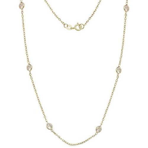 JewelryWeb 14k Yellow Gold Cubic Zirconia CZ by The Yard Station Necklace(16-inch, 18-inch or 20-inch)