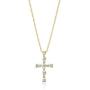 Jewelili 10kt Gold 2mm and 3mm Round Signity White Cubic Zirconia Cross Pendant Necklace, 18'' Cable Chain