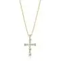 Jewelili 10kt Gold 2mm and 3mm Round Signity White Cubic Zirconia Cross Pendant Necklace, 18'' Cable Chain