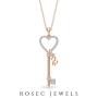 Open Heart Key Necklace, HI-SI Diamond Charm Necklace, Vintage Wedding Necklace, Antique Key Jewelry, Anniversary Pendant for Wife, Promise Pendant