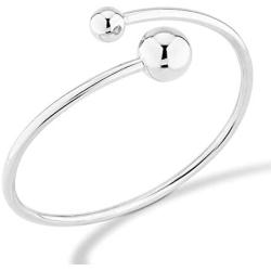 Miabella 925 Sterling Silver Italian Flexible Open Bypass Bead Ball Cuff Bangle Bracelet for Women 6.75-7, 7.25-7.5, 7.75-8 Inch Jewelry Made in Italy