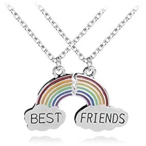 Best Friend Necklace for 2, AILUOR Rainbow Cloud Stitching Best Friends Pendant Necklace BFF Teen Forever Friendship Birthday Gifts for Women Girls Teens