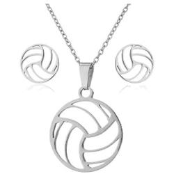 RUIZHEN Women Men Beach Volleyball Necklaces Stud Earrings Jewelry Set Basketball Necklace Stainless Steel Sports Necklace