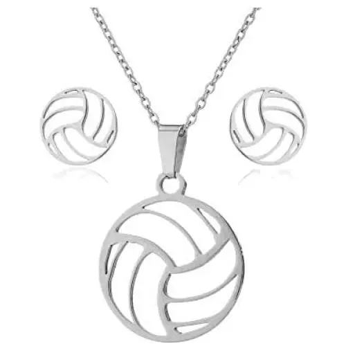 RUIZHEN Women Men Beach Volleyball Necklaces Stud Earrings Jewelry Set Basketball Necklace Stainless Steel Sports Necklace RUIZHEN Women Men Beach Volleyball Necklaces Stud Earrings Jewelry Set Basketball Necklace Stainless Steel Sports Necklace