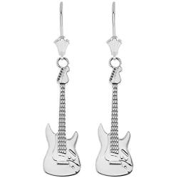 Music Jewelry 925 Sterling Silver Fashionable Electric Guitar Dangle Earrings