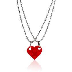 EASYSO Brick Heart Necklaces Set for Couples Friendship 2 Pieces Pendant with Strong Beads Chain Necklace Super Cute Jewelry Gift for for Women Men Girl Boy