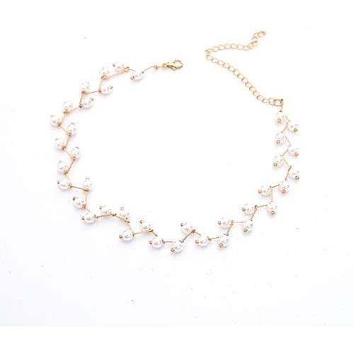 chenwei Pearl Necklace Golden Chain Female Tie Simple Short Necklace Female Neck Jewelry Collar Neck Strap Bridal Clavicle Jewelry Artificial Pearl Necklace Ladies Party