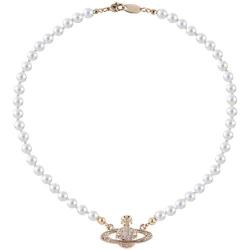 EFDF Vivienne Westwood Gold Saturn Pearl Necklace Rhinestone Imitation Necklace with Special Box for Women and Girls