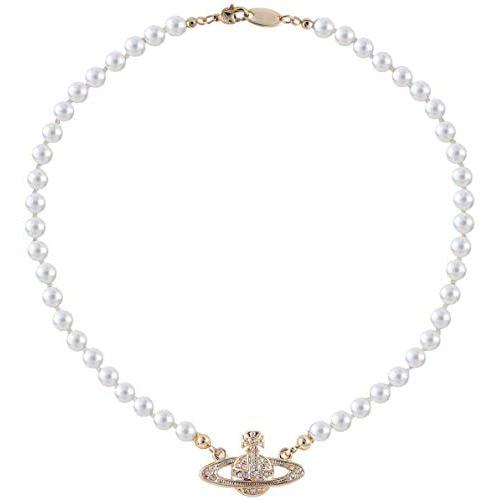 EFDF Vivienne Westwood Gold Saturn Pearl Necklace Rhinestone Imitation Necklace with Special Box for Women and Girls
