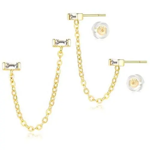 LOYATA Double Stud Earrings Gold Bar Diamond Cubic Zirconia Dainty Chain Dangle Drop 14K Gold Filled Small Simple Hypoallergenic Jewelry Gift for Women LOYATA Double Stud Earrings Gold Bar Diamond Cubic Zirconia Dainty Chain Dangle Drop 14K Gold Filled Small Simple Hypoallergenic Jewelry Gift for Women