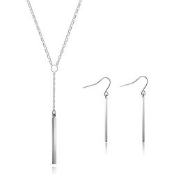 Y Necklace Earrings Set for Women Y Chain Pendant Vertical Bar Dangle Earrings Adjustable Long Bar Pendant Necklace Minimalism Drop Bar Jewelry