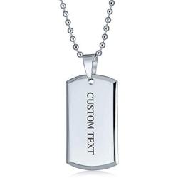 Bling Jewelry Personalized Engravable Military Army Dog Tag Pendant Necklace for Men Polished Stainless Steel Bead Ball Chain 24 Inch