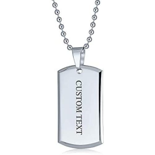 Bling Jewelry Personalized Engravable Military Army Dog Tag Pendant Necklace for Men Polished Stainless Steel Bead Ball Chain 24 Inch