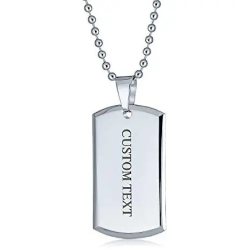 Bling Jewelry Personalized Engravable Military Army Dog Tag Pendant Necklace for Men Polished Stainless Steel Bead Ball Chain 24 Inch