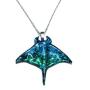 Handmade Ocean Blue Manta Ray Stingray Art Glass Blown Sea Animal Figurine Pendant Necklace Jewelry