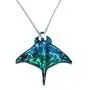 Handmade Ocean Blue Manta Ray Stingray Art Glass Blown Sea Animal Figurine Pendant Necklace Jewelry