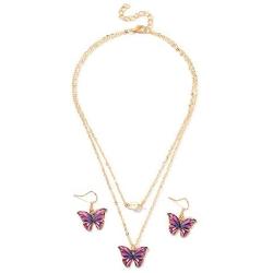 D.Rosse Boho Blue Monarch Butterfly Pendant Necklace Purple Unique Insect Dangle Drop Earrings Jewelry Set Birthday Gift for Women Girls