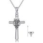 ROMANTIC WORK Owl Urn Pendant Cremation Necklace for Ashes Sterling Silver Cross Religious Jewelry Memory Gift for Women