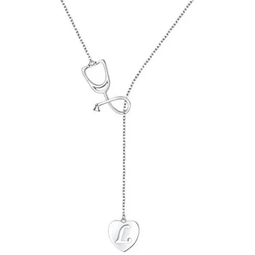 925 Sterling Silver Alphabet Initial Letter Medical Stethoscope Heart Lariat Necklace for Women Doctor Nurse Jewelry 925 Sterling Silver Alphabet Initial Letter Medical Stethoscope Heart Lariat Necklace for Women Doctor Nurse Jewelry