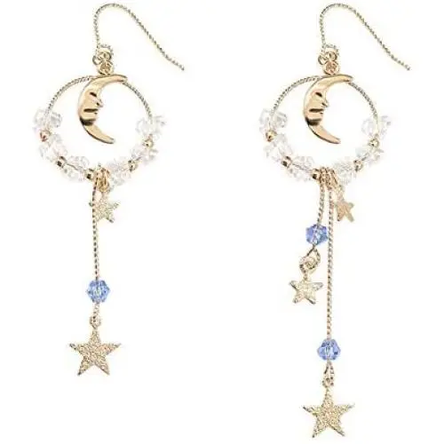 Asymmetrical Star Moon Tassel Drop Dangle Earrings Long Lucky Star Planet Cubic Zirconia Earrings for Women Girls Asymmetrical Star Moon Tassel Drop Dangle Earrings Long Lucky Star Planet Cubic Zirconia Earrings for Women Girls